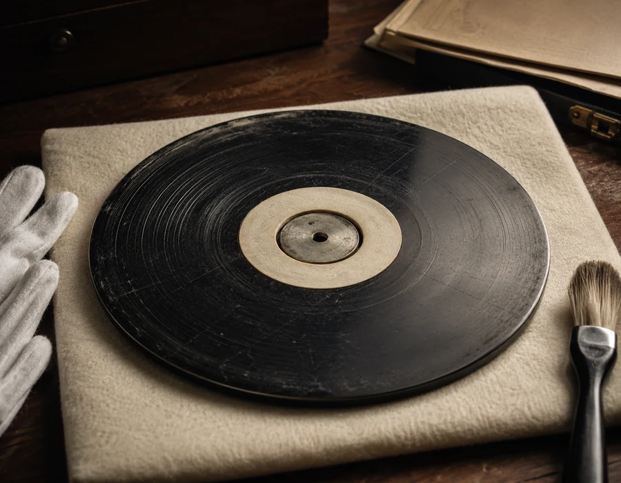 Vintage acetate disc under conservation inspection