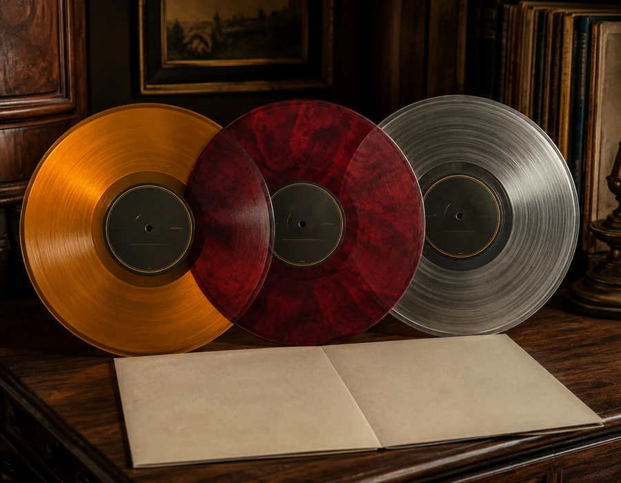Amber, red and smoky colored vinyl variants